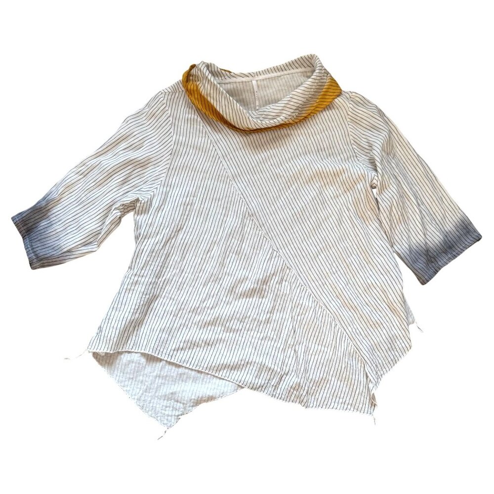 Kiyo Striped Cowl Neck Top Womens XXL Dip-Dye Asymmetrical 100% Cotton White